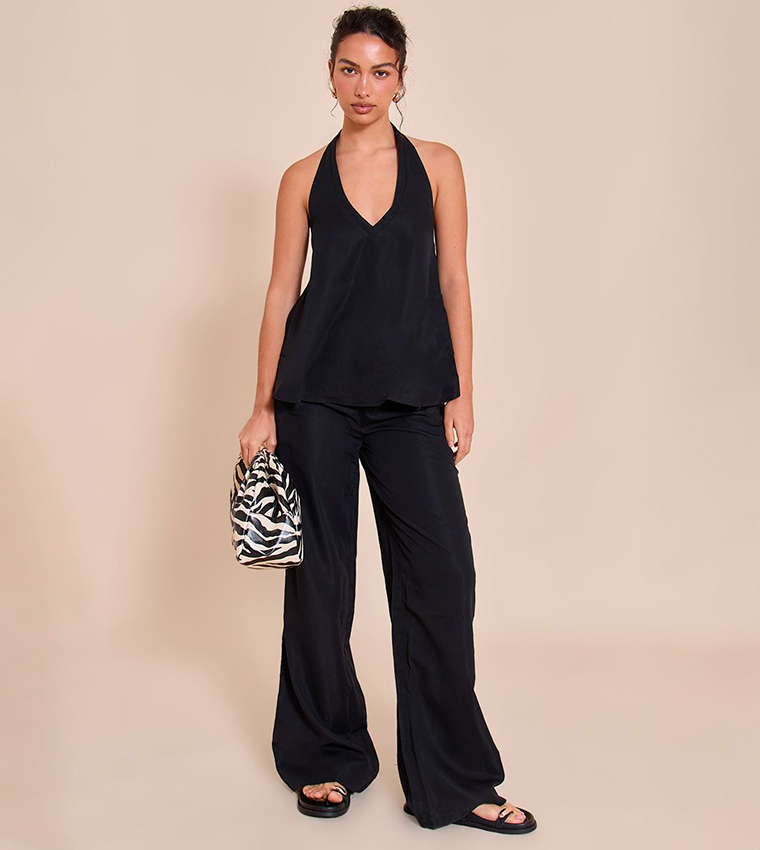 Tailored Drawstring Waist Wide Leg Trousers
