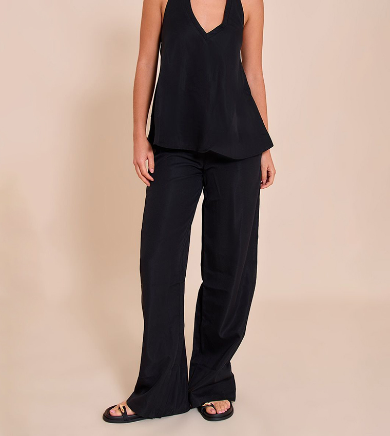 Tailored Drawstring Waist Wide Leg Trousers