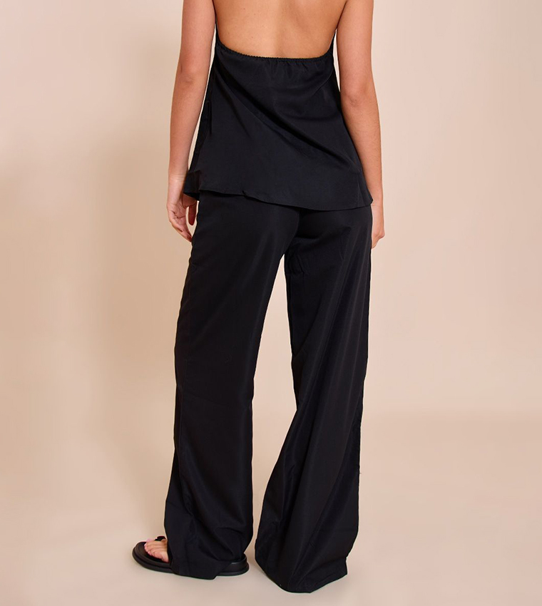 Tailored Drawstring Waist Wide Leg Trousers