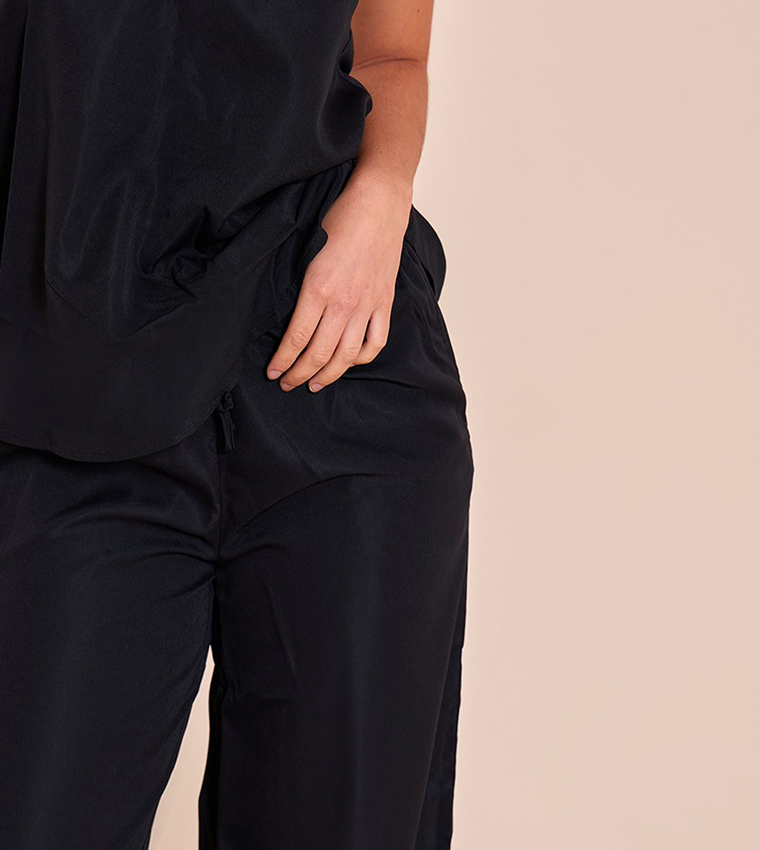 Tailored Drawstring Waist Wide Leg Trousers