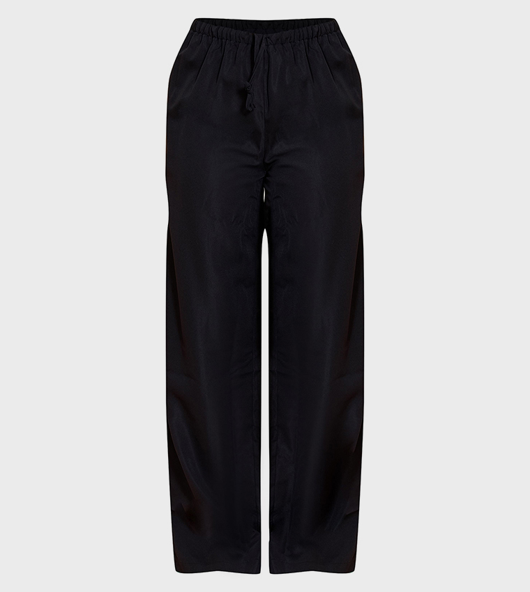 Tailored Drawstring Waist Wide Leg Trousers