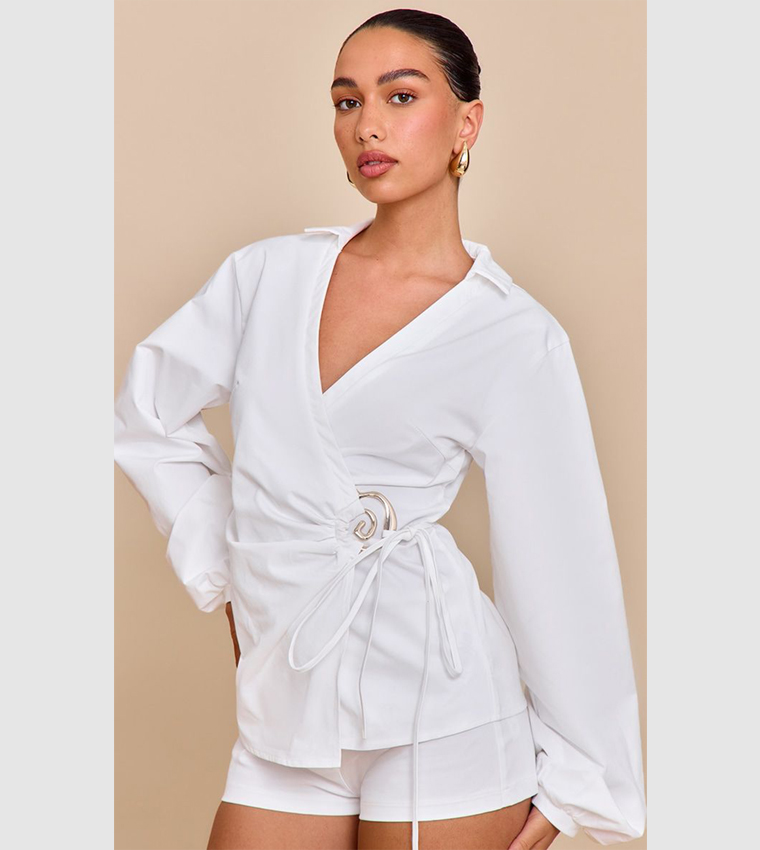 Tie Front Gold Hardware Detail Shirt