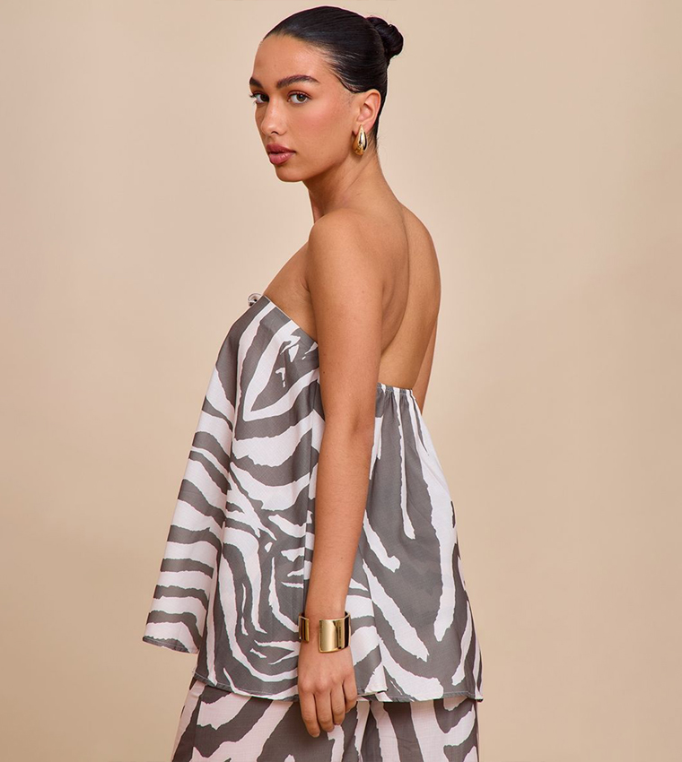 Zebra Printed Floaty Bandeau Top