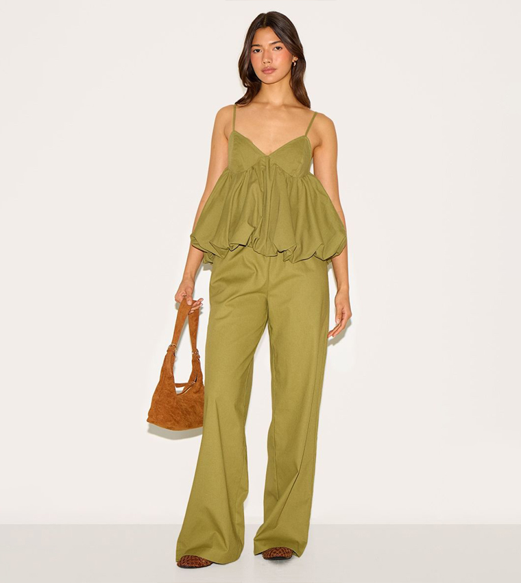 Drawstring Waist Wide Leg Trousers
