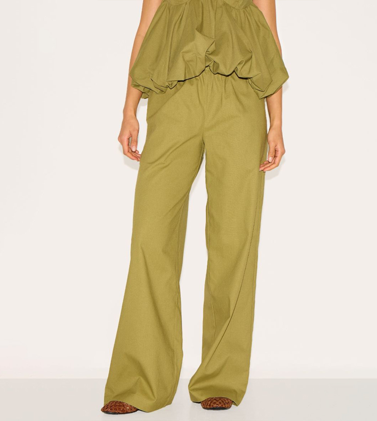 Drawstring Waist Wide Leg Trousers