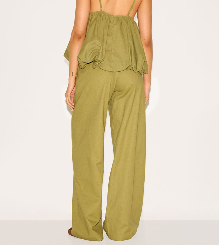Drawstring Waist Wide Leg Trousers