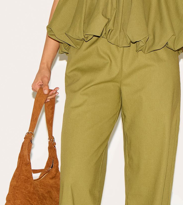 Drawstring Waist Wide Leg Trousers