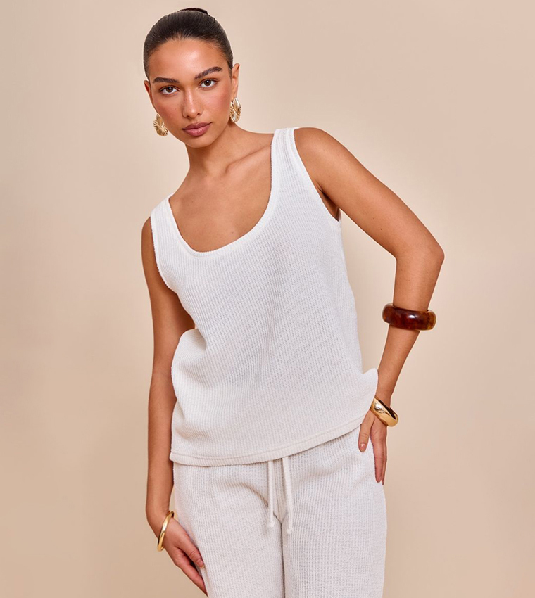 Textured Waffle Scoop Neck Longline Top
