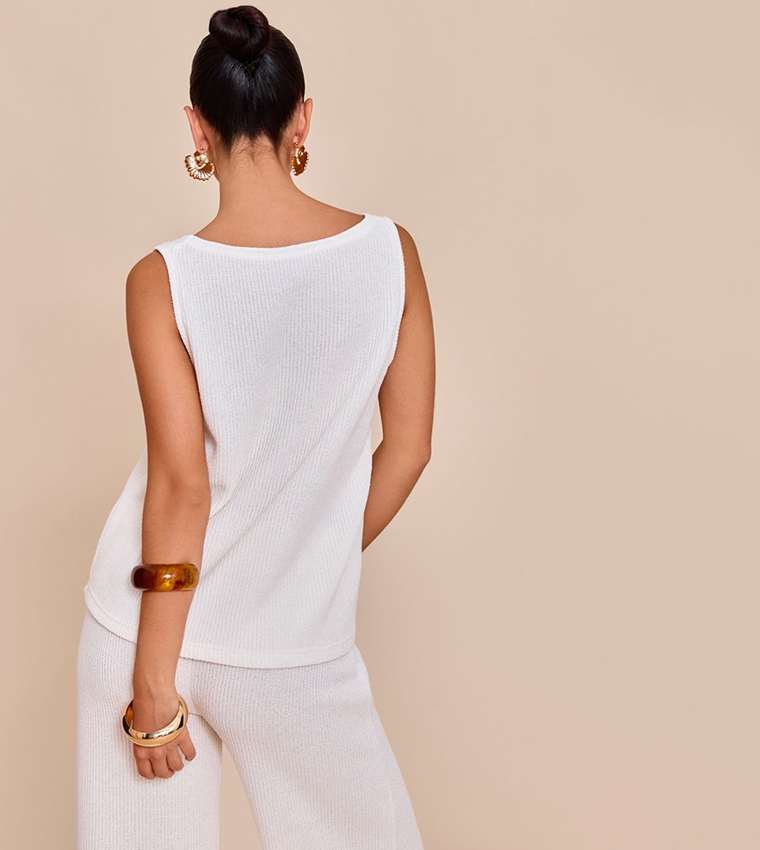 Textured Waffle Scoop Neck Longline Top