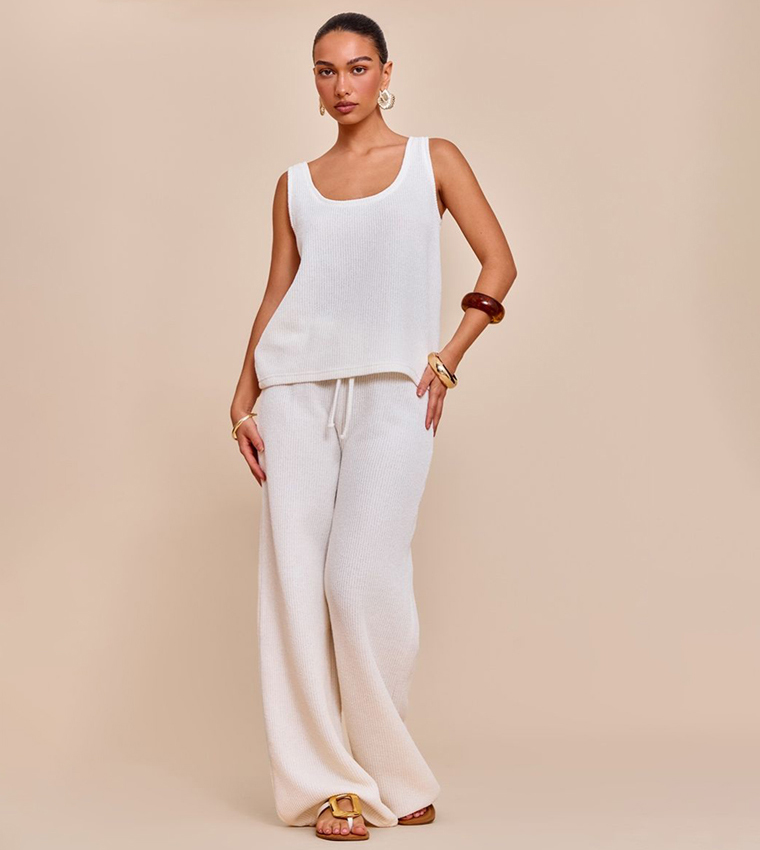 Textured Waffle Scoop Neck Longline Top
