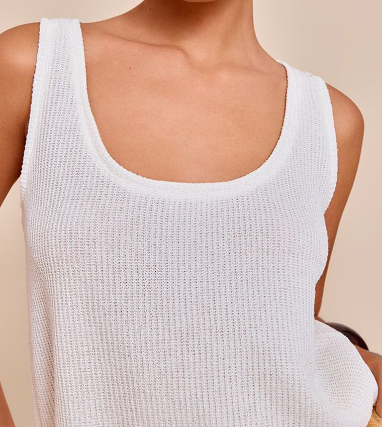 Textured Waffle Scoop Neck Longline Top
