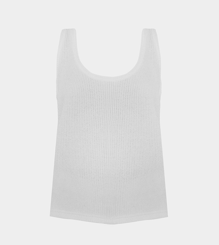 Textured Waffle Scoop Neck Longline Top