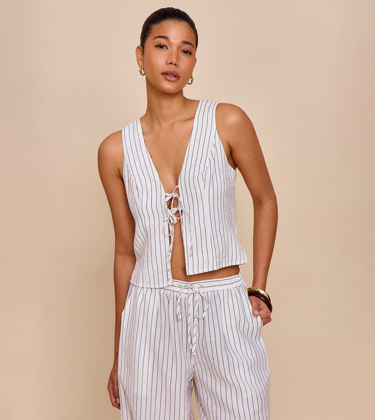 Striped Tie Front Crop Top
