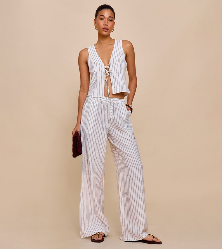 Striped Tie Front Crop Top