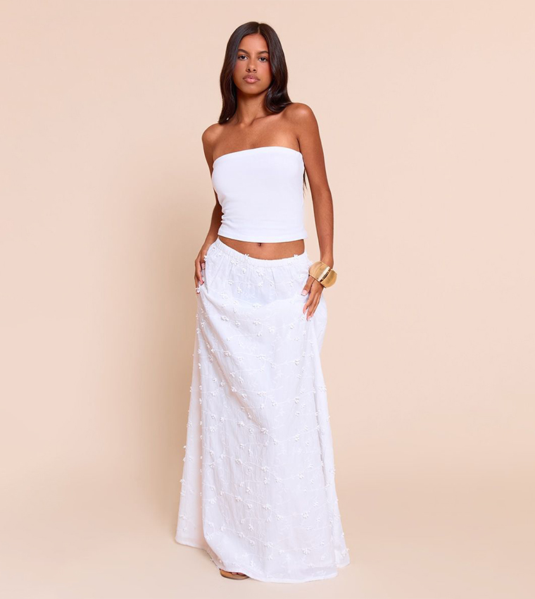 Petite Appliqued Low Rise Maxi Skirt
