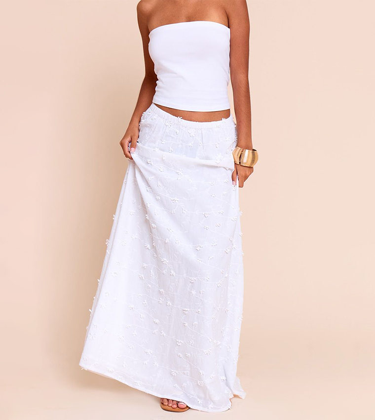 Petite Appliqued Low Rise Maxi Skirt