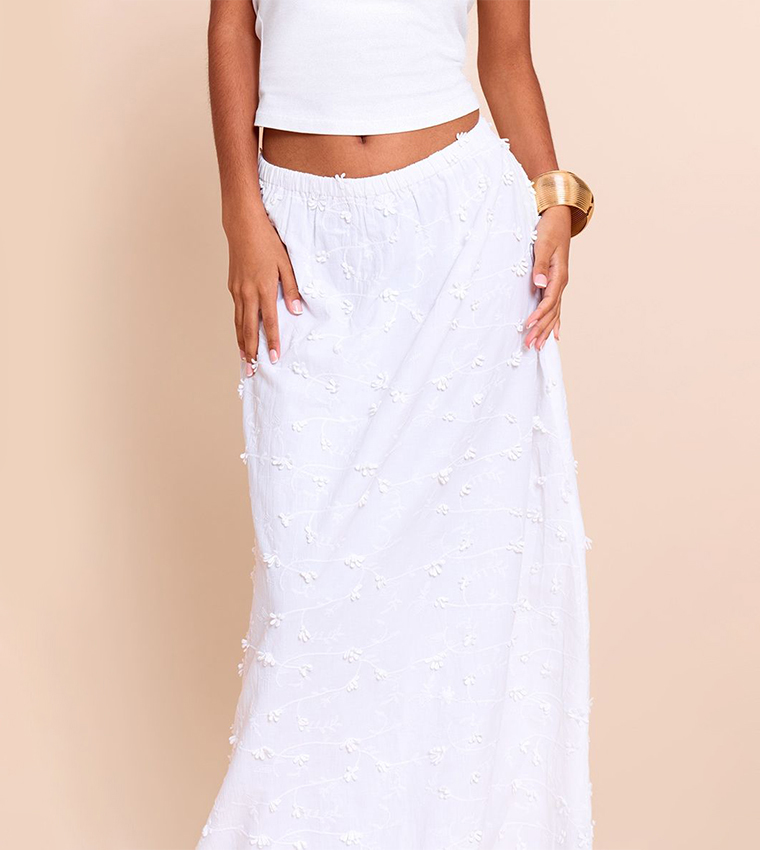 Petite Appliqued Low Rise Maxi Skirt