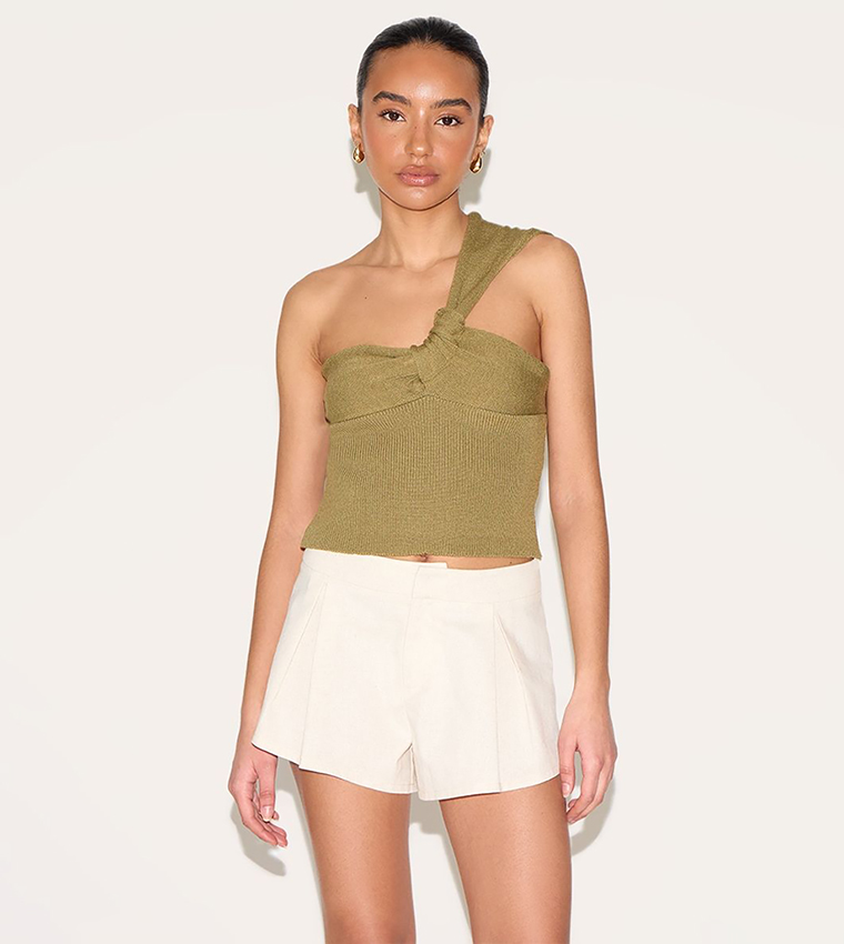 Petite One Shoulder Bow Crop Top