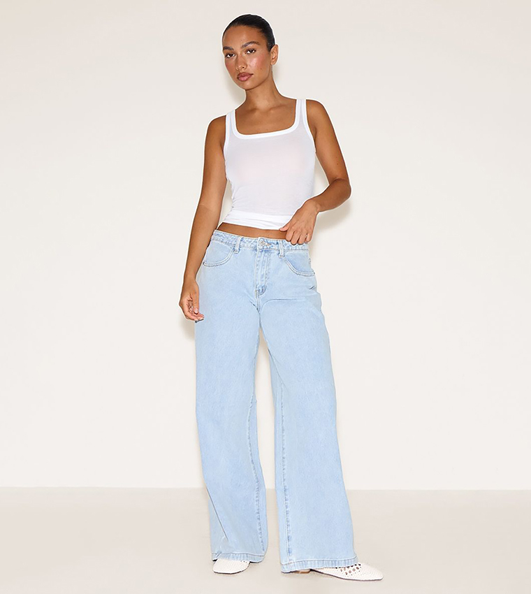 Washed Mid Waist Wide Leg Jeans