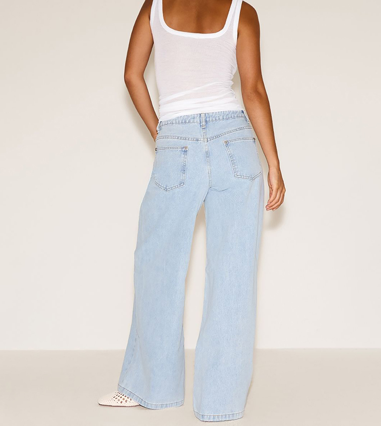 Washed Mid Waist Wide Leg Jeans