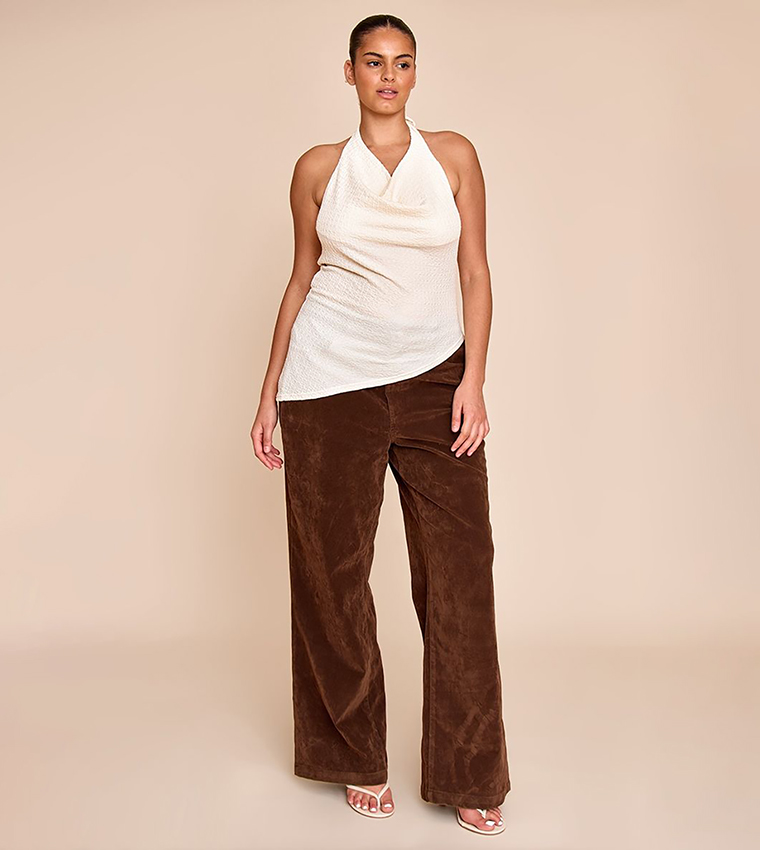 Curve Textured Cowl Neck Asymmetric Hem Top