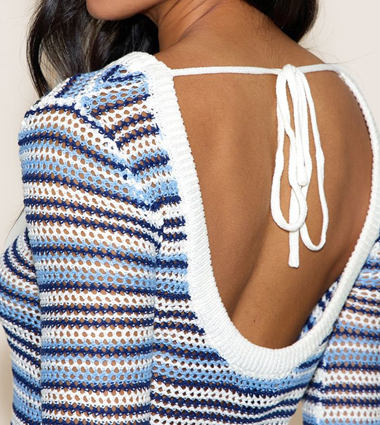 Striped Crochet Knit Mini Dress
