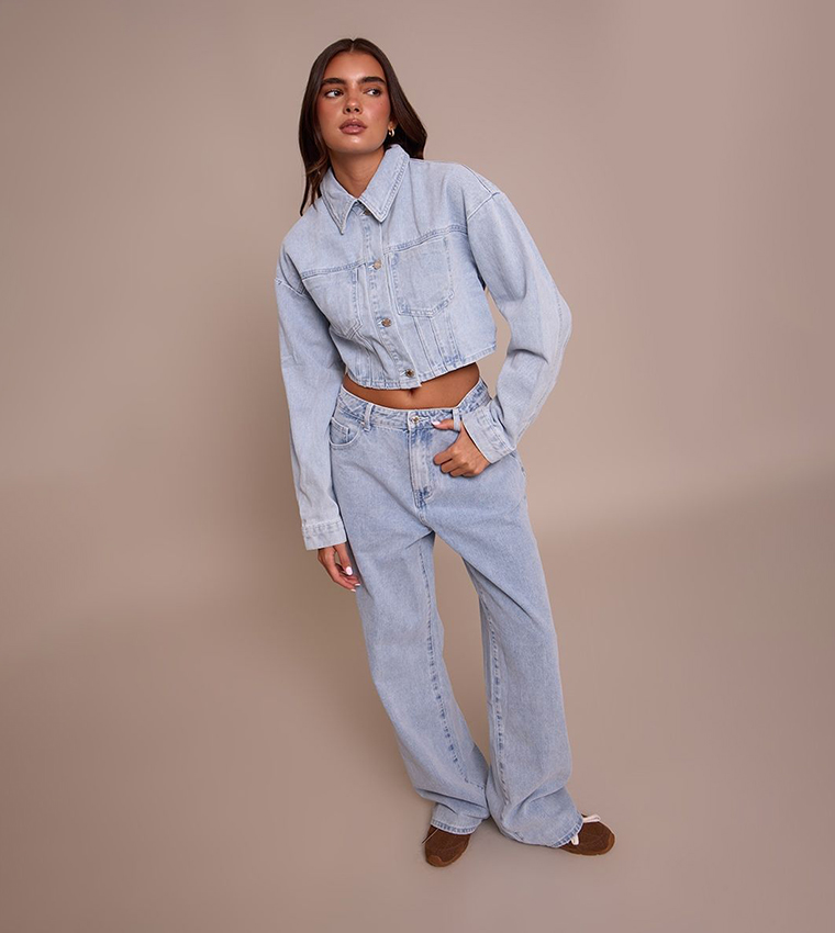 Washed High Rise Straight Fit Jeans