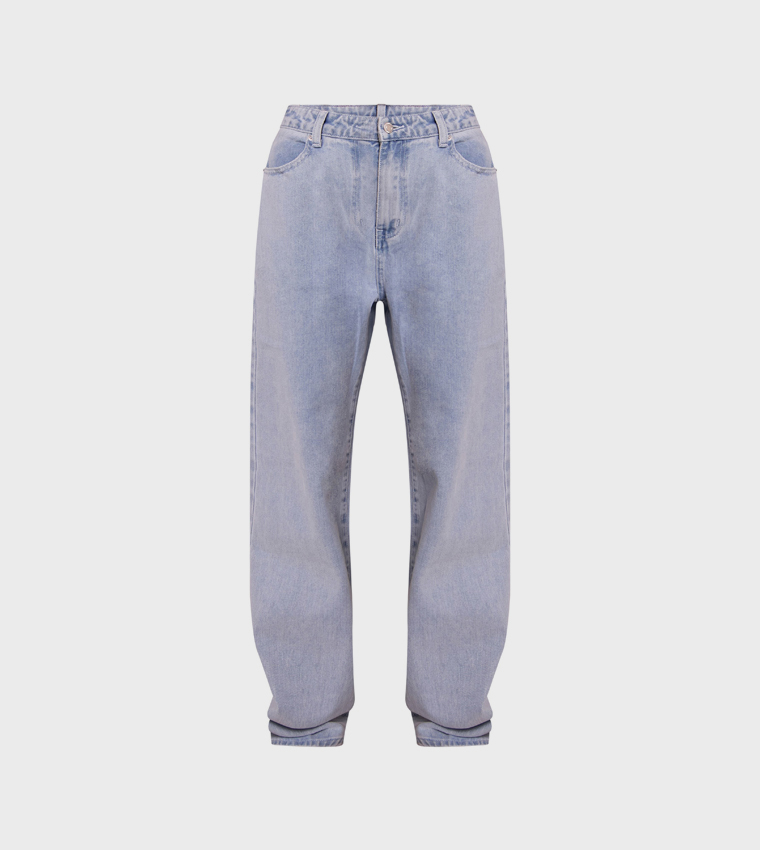 Washed High Rise Straight Fit Jeans