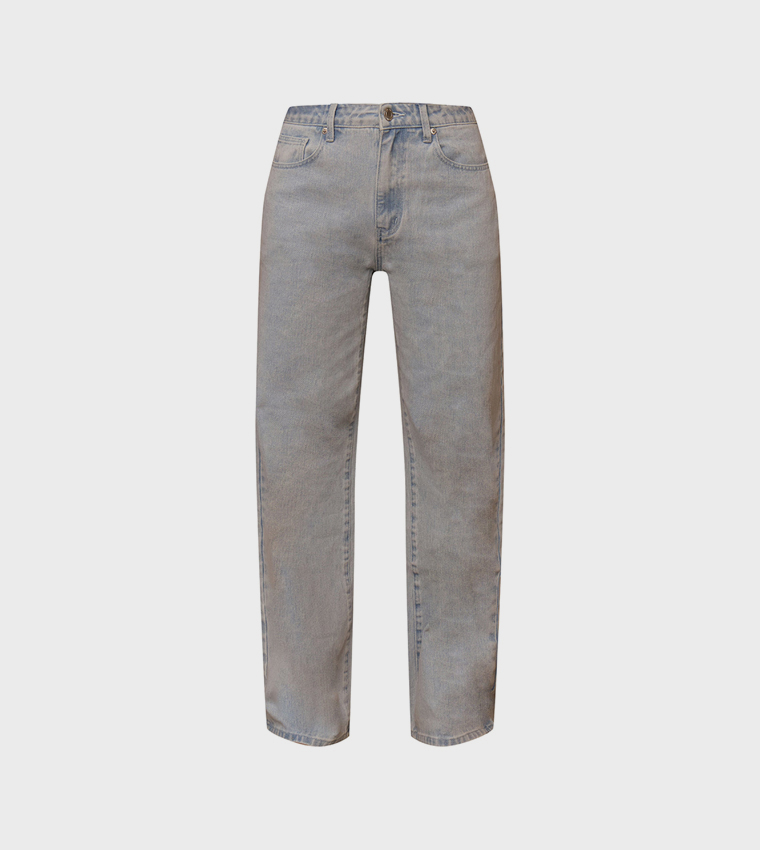Washed High Rise Straight Fit Jeans