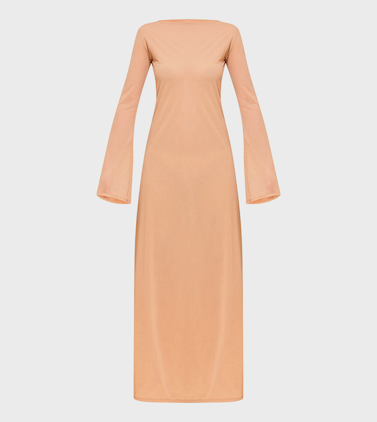 Chiffon Boat Neck Long Sleeve Maxi Dress