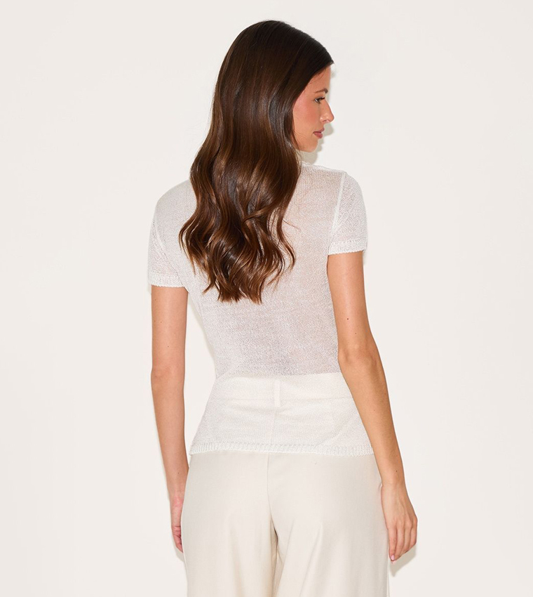 Sheer Knit Short Sleeves Polo T-Shirt