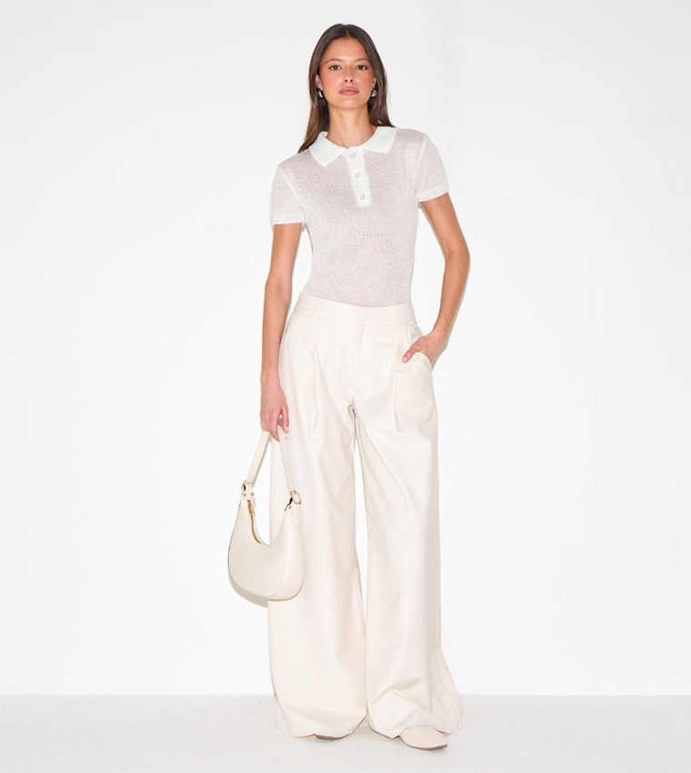 Sheer Knit Short Sleeves Polo T-Shirt