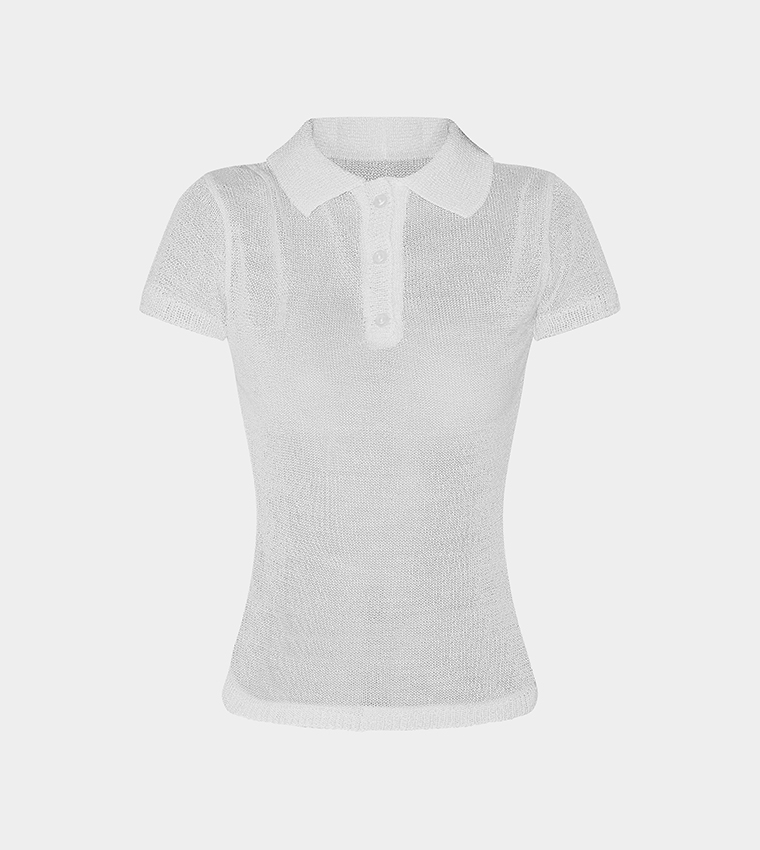 Sheer Knit Short Sleeves Polo T-Shirt