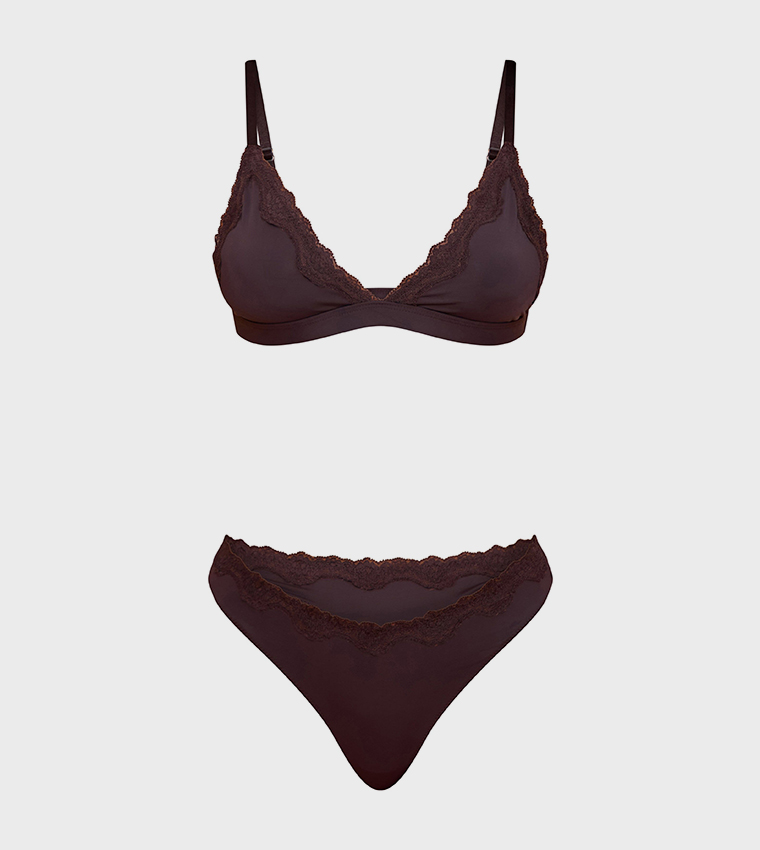 Jersey Lace Trim Triangle Lingerie Set
