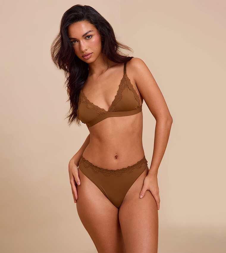 Jersey Lace Trim Triangle Lingerie Set