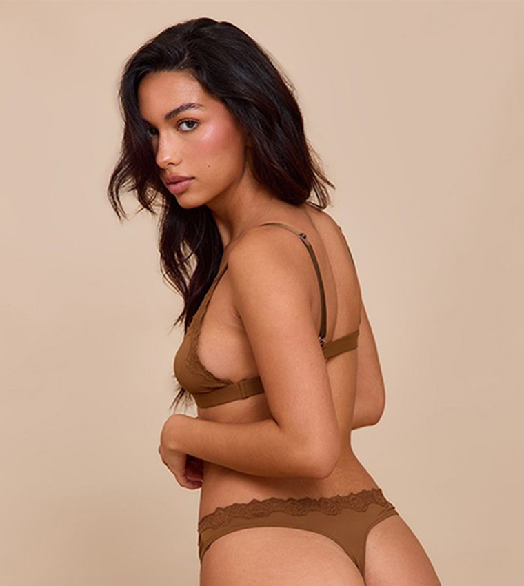 Jersey Lace Trim Triangle Lingerie Set