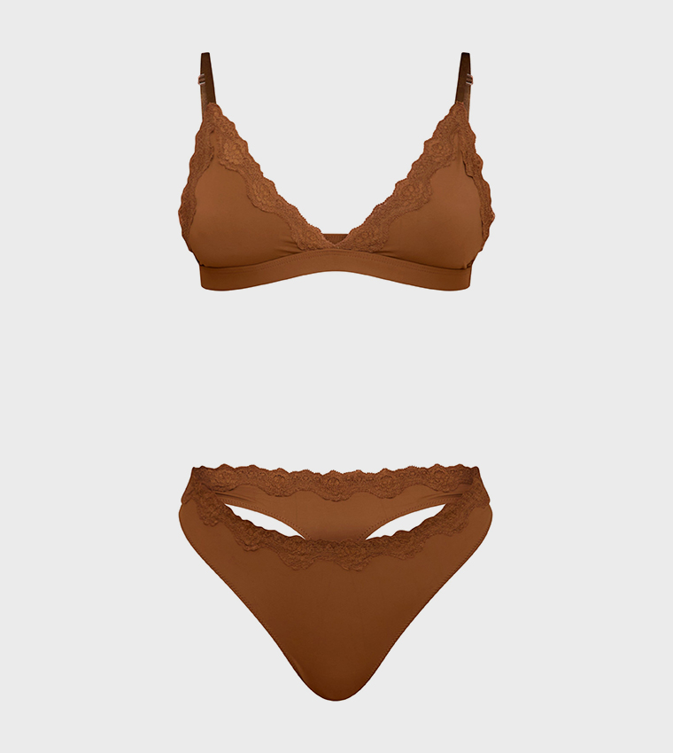 Jersey Lace Trim Triangle Lingerie Set