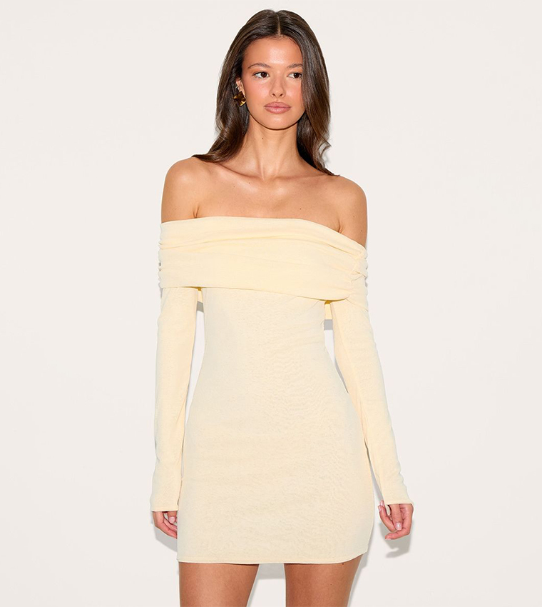 cream ruched bodycon dress Clyde Mini Dress