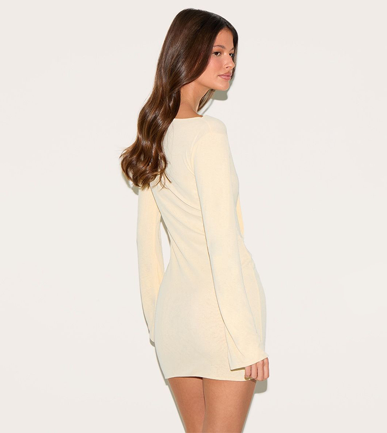 Boat Neck Flute Sleeve Mini Dress