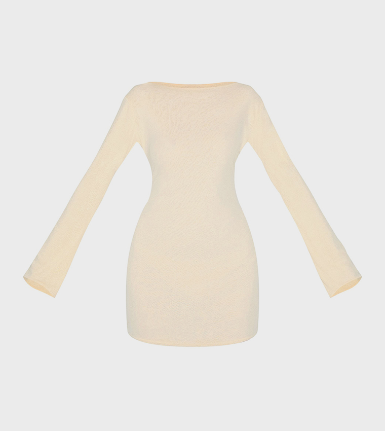 Boat Neck Flute Sleeve Mini Dress