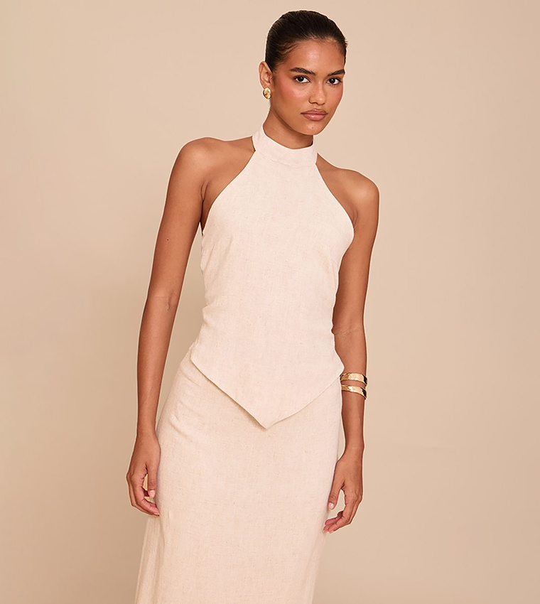 Textured Halterneck Tie Back Top