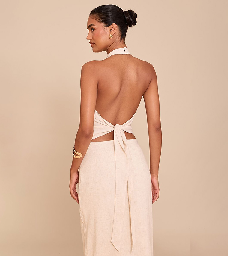 Textured Halterneck Tie Back Top