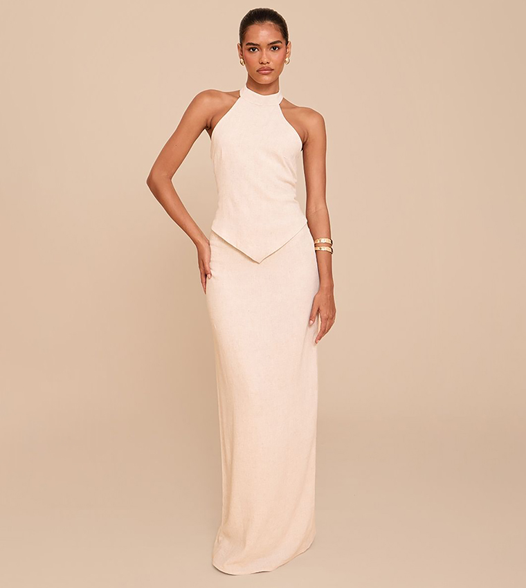 Textured Halterneck Tie Back Top