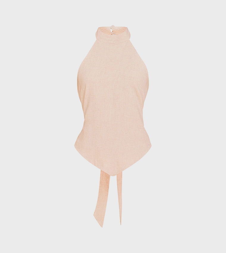 Textured Halterneck Tie Back Top