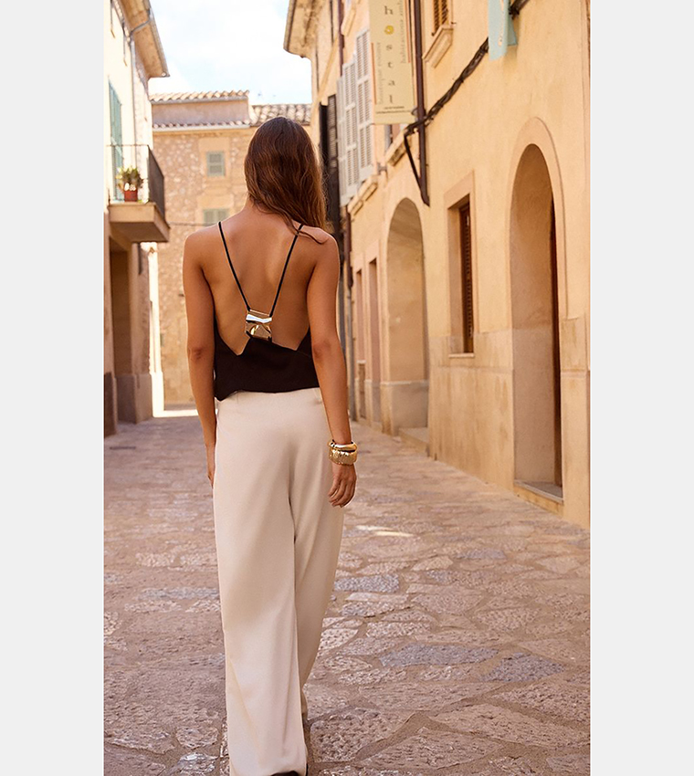 Satin Detail Wide Leg Trousers