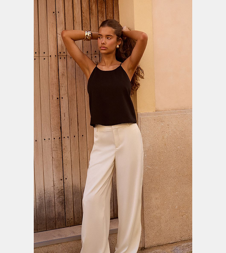 Satin Detail Wide Leg Trousers