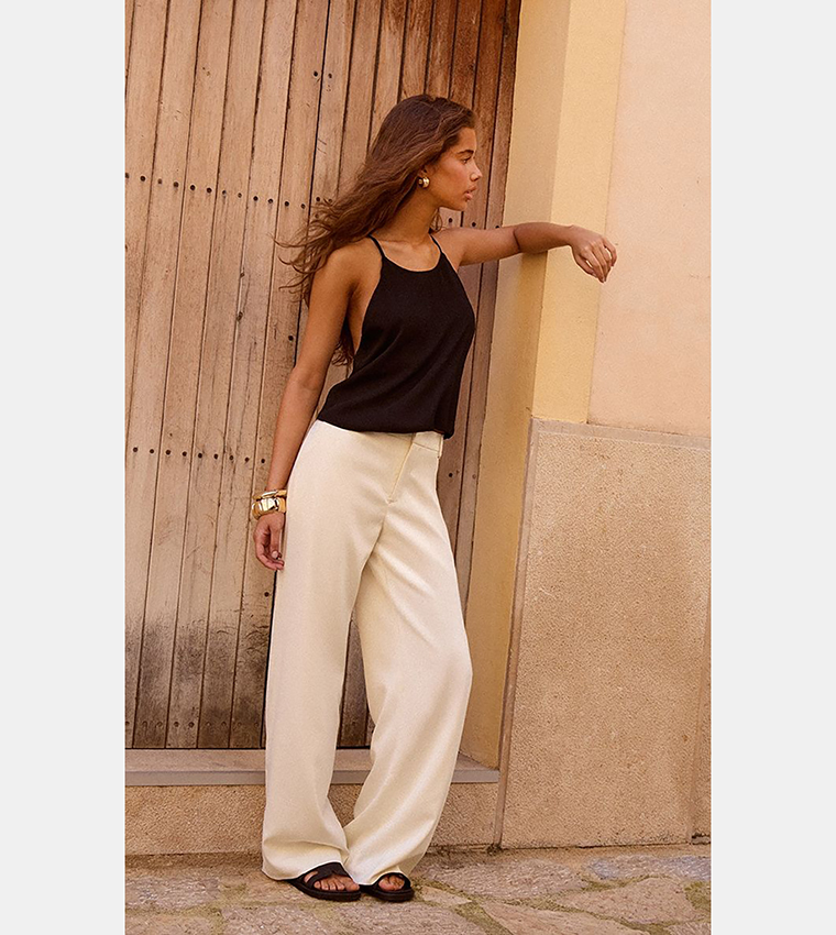 Satin Detail Wide Leg Trousers