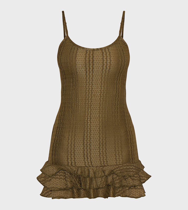 Textured Strappy Frill Hem Bodycon Dress