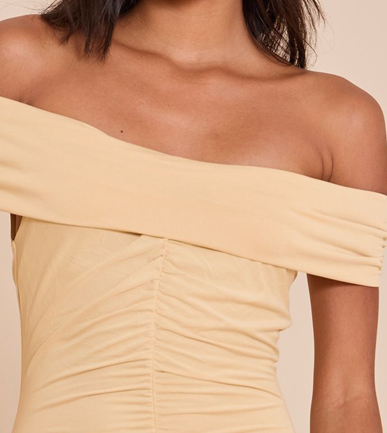 Modal Ruched Drape Bardot Mini Dress
