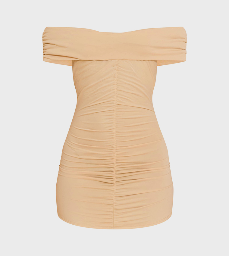 Modal Ruched Drape Bardot Mini Dress